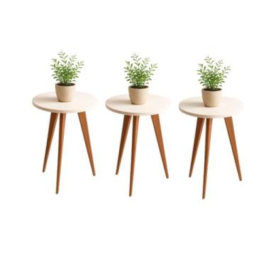 Imagem de Mesa de Apoio Redonda Mesa Lateral de MDF Pés Palito Madeira (3)