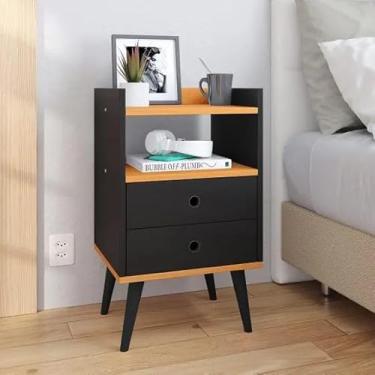 Imagem de Mesa cabeceira dream estilo moderno decorativo sala estar jantar pés preto criado mudo lateral cama cor preto/cinmomo 2 portas e prateleiras