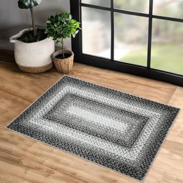 Imagem de COZYLOOM Tapete de entrada pequeno 5 x 10 cm lavável à máquina tapete interno antiderrapante capa de chão de fazenda tapete impresso tapete rústico boêmio tapete para sala de estar quarto, cinza