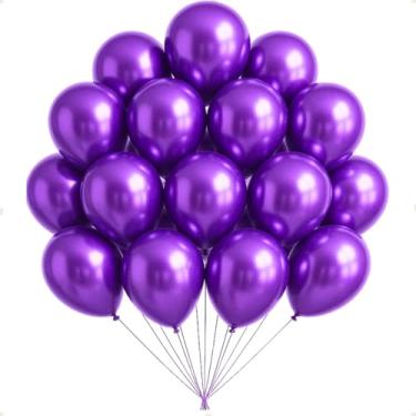 Imagem de Kit 50 Un Balão Metalizado N° 10 Decoração Festa Aniversário Evento Comemoração (Roxo)