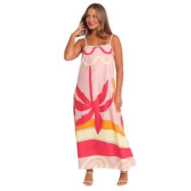 Imagem de Petal & Pup Vestido feminino Sofia Maxi - Palmeira rosa, rosa, G