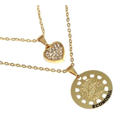 Imagem de Colar Duplo Minha Profissão Economia Folheado Ouro 18k - Milena Folhea