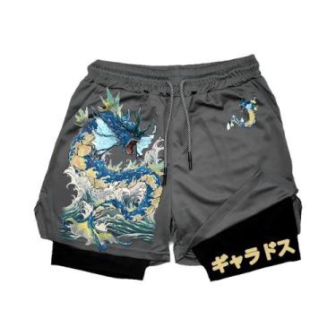 Imagem de Shorts Esportivos Masculinos De Verão Com Estampa Pikachu, Shorts Fals