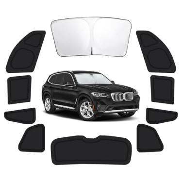 Imagem de 10 peças de persianas de janela de carro para BMW X3 2018-2024, capas de janela para janelas traseiras laterais de para-brisa X3, conjunto completo de proteção de privacidade, para-sol de carro com