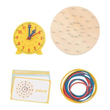 Imagem de TTETTZ Relógio Geoboard de Madeira - Brinquedo Educativo para Aprender as Horas - Jogo de Tabuleiro Gráfico - Ideal para Aniversários, Salas de Aula e Festas, com Modelo de Relógio