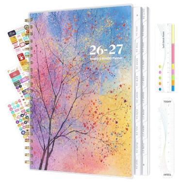 Imagem de Ospelelf Agenda 2026 2027 semanal e mensal com encadernação espiral, material de escritório A4 para mulheres e homens, capa de PVC de 18 meses com adesivos de bolinhas