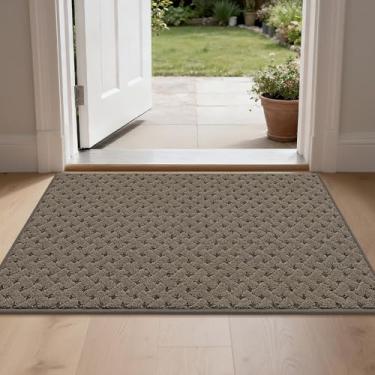 Imagem de BEQHAUSE Tapete de porta antisujeira antiderrapante tapetes de entrada resistentes a manchas capachos absorventes para cães com aparência de tecido lavável capacho de boas-vindas para porta da frente