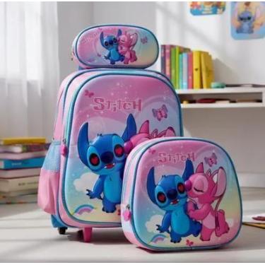 Imagem de Kit Mochila Bolsa STITCH.. ANGEL Personagem feminina Infantil Escolar 