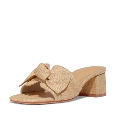 Imagem de Erocalli Sandálias de salto para mulheres, sandálias de ráfia, salto grosso, bico quadrado, verão, sem cadarço, sandália elegante, salto baixo e laço, 1 natural, 38