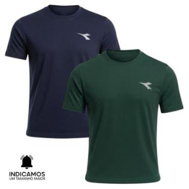 Imagem de Kit 2 Camisetas Diadora Small Logo Masculina - Marinho e Verde Escuro GG-Masculino
