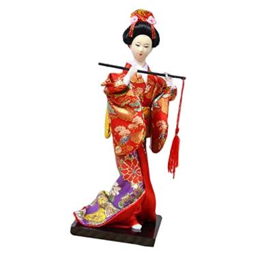 Imagem de Wswqop Boneca Gueixa Japonesa de Kimono de 27 Cm, Estátua Humanoide em Resina, Figura Colecionável, Presente Artesanal em Estilo Nacional, Vermelho com