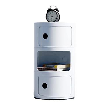 Imagem de Mesa de cabeceira de três camadas multifuncional, branca, simples, criativa, armário, armário, mesa de cabeceira industrial, mesa de cabeceira para estudo em casa