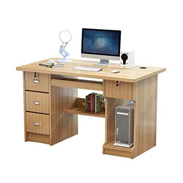 Imagem de Mesa de computador com cadeado e gavetas, escrivaninha para estudantes, mesa para adultos, mesa de escritório em casa de madeira, cor teca e branca (cor teca)