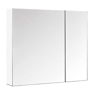 Imagem de U5GAAALPPQ9 Armário de banheiro montado na parede com portas duplas espelhadas armário de parede de medicamentos de banheiro armário pendurado com portas e prateleiras prateleiras de armazenamento com