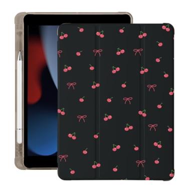 Imagem de Capa fofa Kawaii Cherry Bow para iPad Air 3 com suporte para lápis, hibernar/despertar automático, capa traseira de TPU macio de couro preto para iPad Pro de 10,5 polegadas 2017