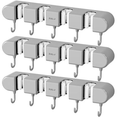 Imagem de 3 peças de suporte de esfregão de vassoura com ganchos, suporte de parede para esfregão e vassoura, organizador autoadesivo para vassoura, sem furador, cabide para banheiro, escritório, cozinha