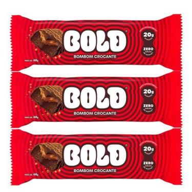 Imagem de 3 Barra De Proteína Sabor Bombom Crocante Bold Bar 60g Suplemento Alim