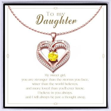 Imagem de Colar de coração banhado a ouro rosa "I Love You" para mulheres, colar de amor eterno, pingente de pedra do mês de nascimento para aniversário dela, aniversário, dia dos namorados, presente de Natal