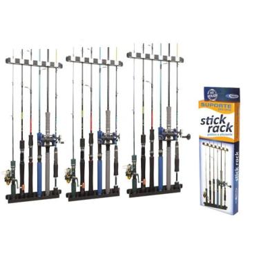 Imagem de Kit 3 Suporte de Parede Organizador P/ 18 Varas de Pescar Stick Rack C