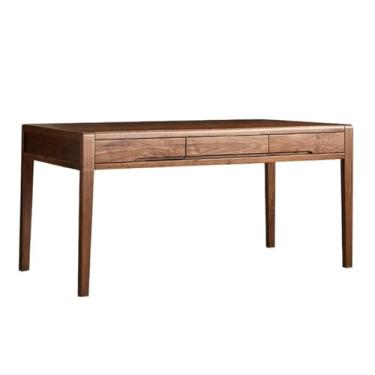 Imagem de Mesa de nogueira preta, moderna, simples, escrita, casa, escritório, mesa de madeira maciça com gavetas, escritório (S)