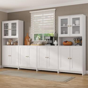 Imagem de Armário de Cozinha com Armário e Balcão 4 Peças 12 Portas 8 Prateleiras Americano 336cm Cor Branco - Decibal Móveis