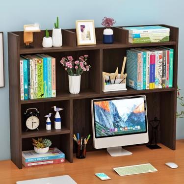 Imagem de Estante de mesa, dormitório de mesa, prateleira de armazenamento de madeira para mesa, organizador de estante de madeira, estante de estudantes, estante skinny, estante de madeira em miniatura