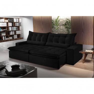 Imagem de Sofá Montebello Retrátil E Reclinável 250cm Com Pillow E Molas Ensacadas - Preto