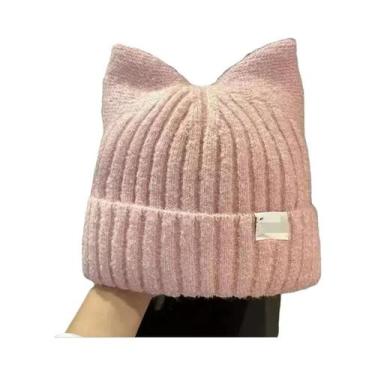 Imagem de Gorro Feminino Quente De Tricô Com Orelhas De Gato Fofas Para Outono/I