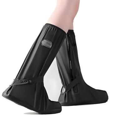 Imagem de Capas de chuva à prova d'água, protetores de sapatos pretos de cano alto com alça ajustável, sapatos antiderrapantes reutilizáveis (2GG)