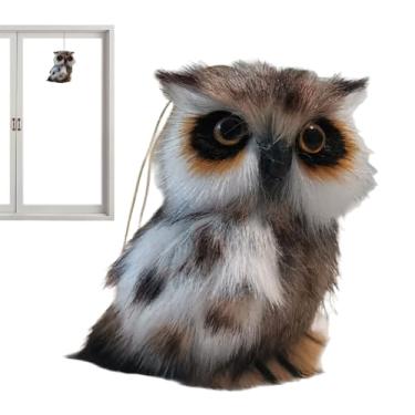 Imagem de Coruja de pelúcia, coruja de pelúcia, boneca realista pendurável com pingente de design de olho vívido para decoração de festa de Halloween, mochila, árvore, porta de parede