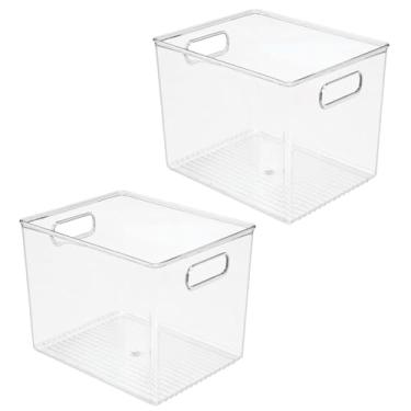 Imagem de Recipiente de armazenamento de alimentos mDesign de plástico com alças – para cozinha, despensa, armário, geladeira, freezer – Organizador para lanches, produtos, vegetais, massa – livre de BPA – Médio, pacote com 2 – Transparente