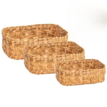 Imagem de Kit 3 Cestos Organizadores de Palha Natural Multiuso Porta-Objetos para Decoração