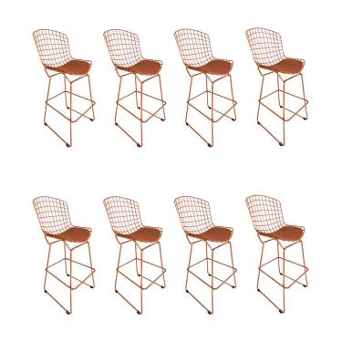 Imagem de Kit 8 Banquetas Bistrô Bertoia Cobre D70 Com Assento Cobre