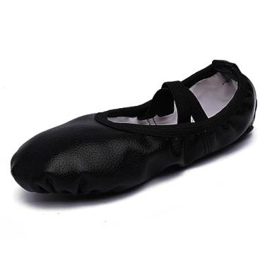Imagem de Sapatos de dança bailarina para crianças pequenas, meninas, crianças, balé, couro com sola dividida para bebês/crianças pequenas/crianças grandes, Preto 1, 11 Narrow Little Kid