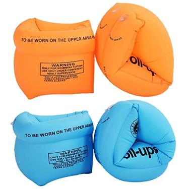 Imagem de Pacote com 2-4 anéis de natação para crianças, adultos, boias de piscina, anéis de natação infláveis, faixas de braço de PVC, mangas flutuantes para crianças de 3 a 5 a 6 a 12 anos (laranja + azul)
