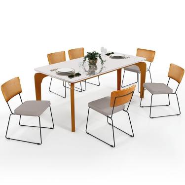 Imagem de Mesa Capri 160cm Off White Nature E 6 Cadeiras B05 WhiBege