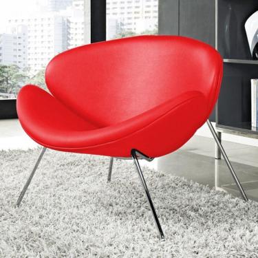 Imagem de Poltrona Trevo Couro Sintético Vermelho Base Inox