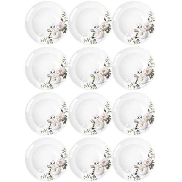 Imagem de Jogo 12 Pratos Fundos Redondos 23cm Garden em Porcelana com Estampa Fl