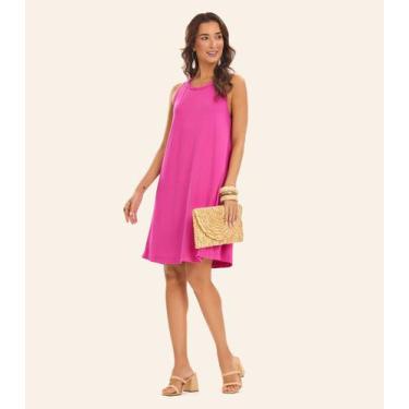 Imagem de Vestido Curto Visco Maquinetada Feminino Rovitex Rosa, GG, Rosa