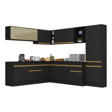 Imagem de Armário De Cozinha Completa De Canto Com Rodapé Veneza Multimóveis V2100 Preto/dourado Preto/dourado