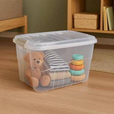 Imagem de Caixa Container Organizadora 28 Litros Empilhável Tampa Trava Transpar