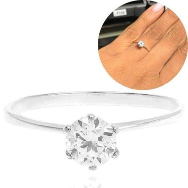 Imagem de Anel De Prata Solitário Feminino Delicado Com Pedra Zircônia Brilhante