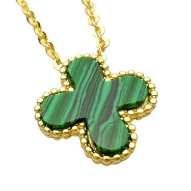 Imagem de Colar Feminino 45cm Banhado a Ouro 24k Com Pedra Estilo Malaquita - Tr