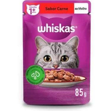 Imagem de Sachê Whiskas para gatos adultos sabor carne ao molho 85g.