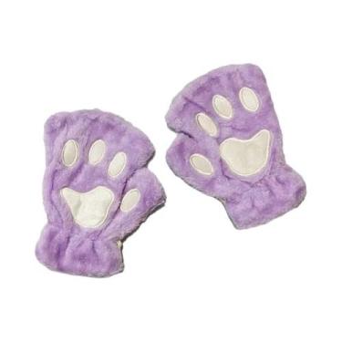 Imagem de Luvas De Inverno Fofas De Pelúcia Com Pata De Gato Para Mulheres, Luva