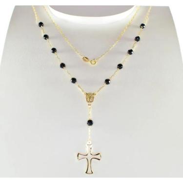 Imagem de Colar Terço Ouro 18k 750 Com Pedras Ônix 4mm 45cm - Dream Factory Jóia