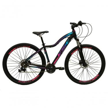 Imagem de Bicicleta Feminina Aro 29 Ksw Mwza 27v Freio Hidráulico K7 Garfo Com Trava Pneu Com Faixa Bege - Preto-pink-azul Tam.17