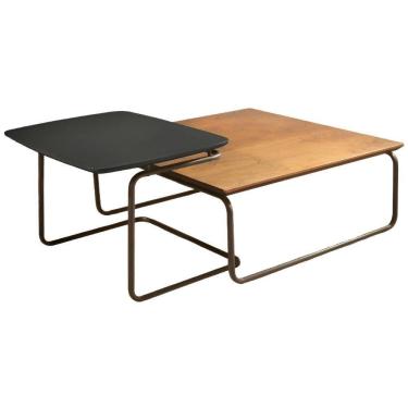 Imagem de Conjunto Mesa De Centro Munique Castanho Preto Base Em Metal Café