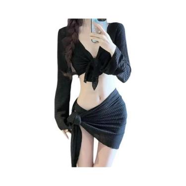 Imagem de Conjunto De Biquíni Elegante Feminino De Manga Longa Com Efeito Push-U