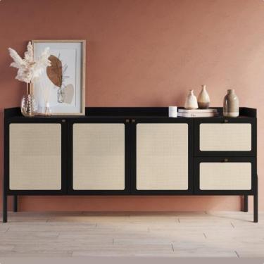 Imagem de Buffet Aparador 3 Portas 2 Gavetas Palhinha Pé Madeira Oslo - Artesano